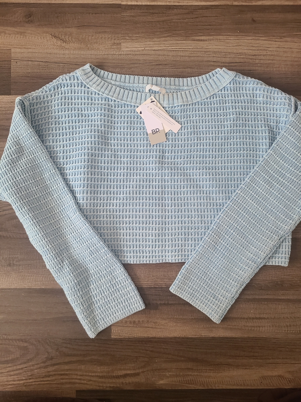 BP Light Blue Waffle-Knit Cropped Sweater
